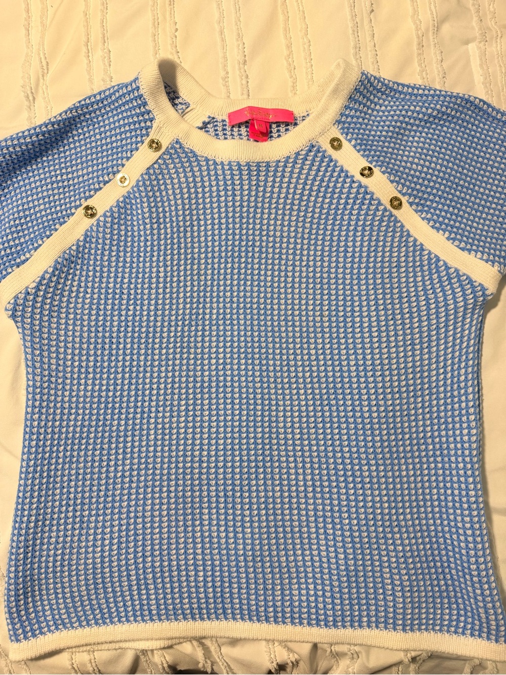 Lilly Pulitzer Blue and White Knit Crewneck Sweater